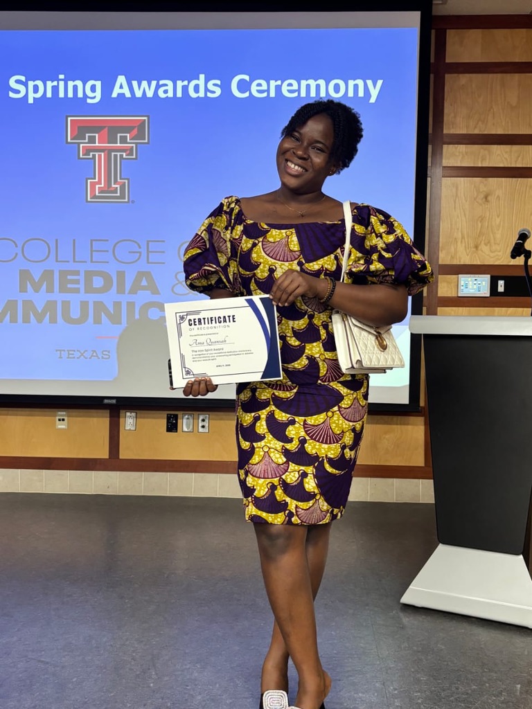 Iron Spirit Award for exceptional service and departmental engagement at Texas Tech University, Spring 2025