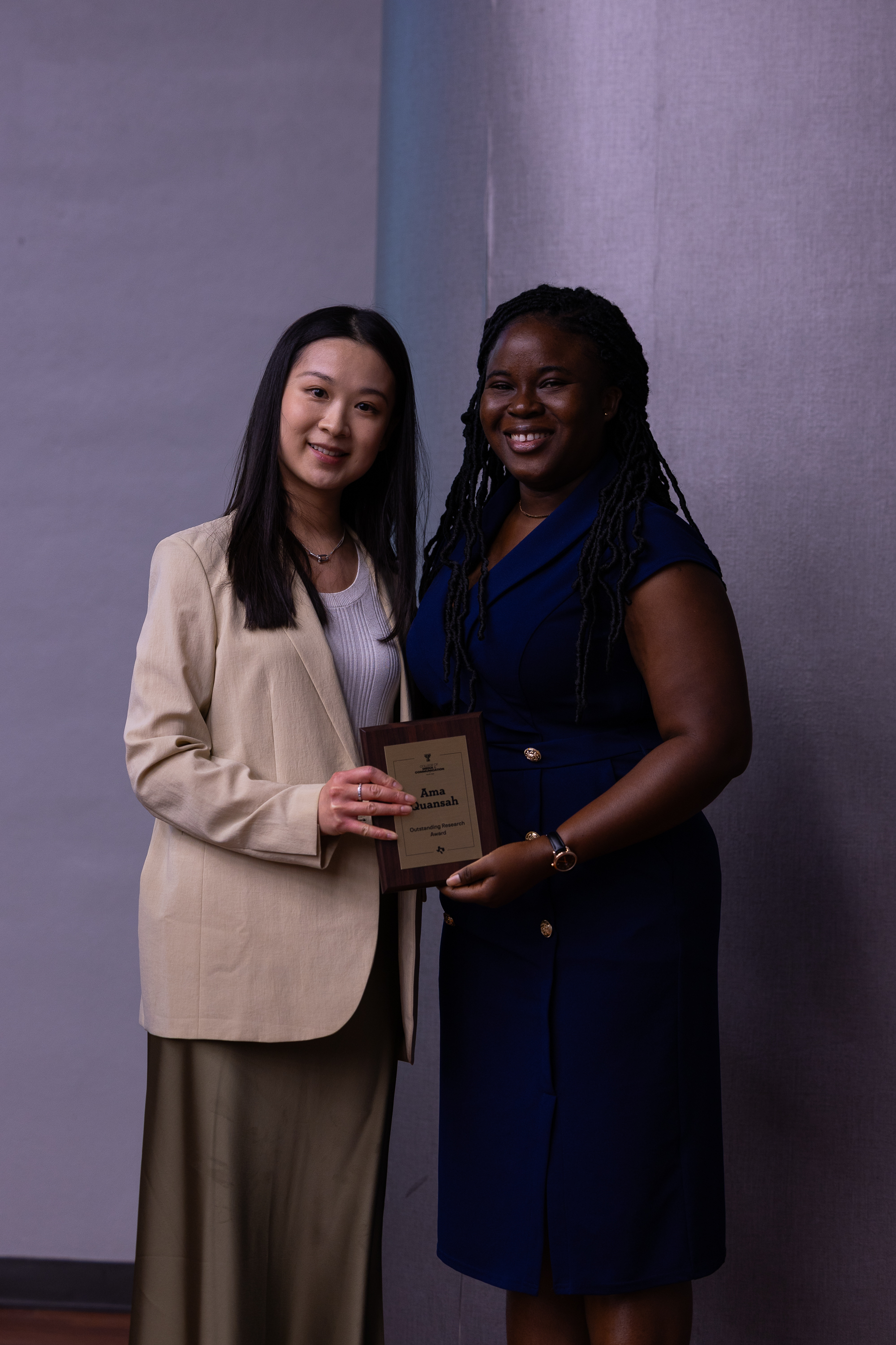 Me with my advisor Dr. Luna Wu at the TTU Department of Communication Studies Spring 2026 Awards Ceremony, Texas Tech University